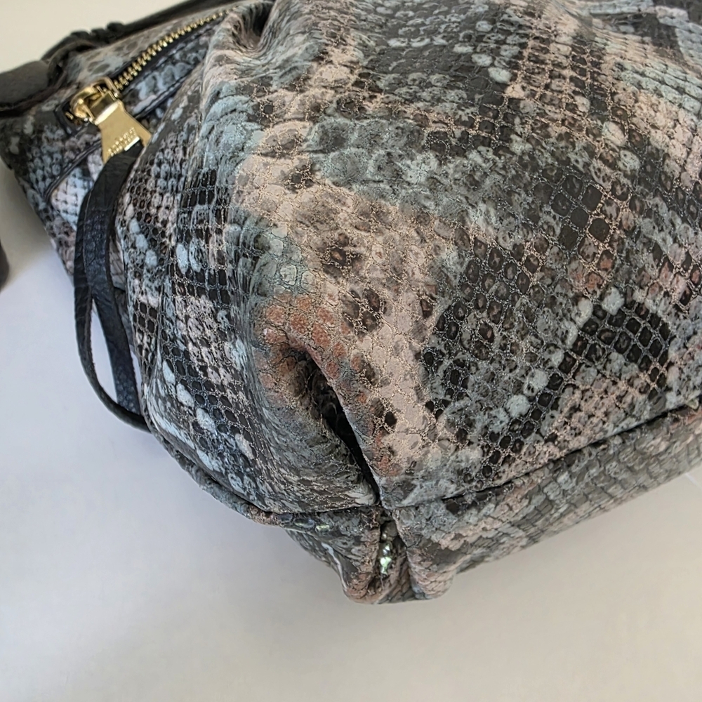 Aimee Kestenberg Snakeskin Embossed Leather Hobo Bag Gray Black Pale Blue - Picture 11 of 16